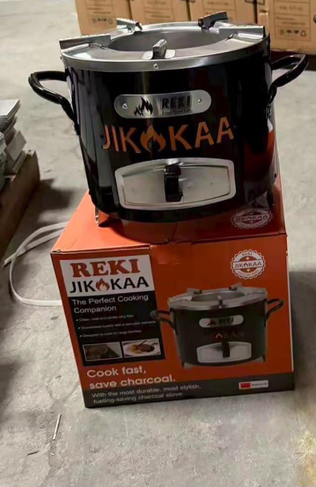 Reki JikoKaa Medium Charcoal Stove with Heat-Control Air Vent, Raised Pot Supports, Dual Carry Handles and Fuel-Efficient Insulated Metal Body – Black