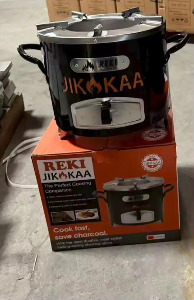 Reki JikoKaa Medium Charcoal Stove with Heat-Control Air Vent, Raised Pot Supports, Dual Carry Handles and Fuel-Efficient Insulated Metal Body – Black