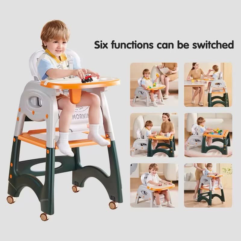 Premium Multifunctional Baby Feeding High Chair with Large Dining Tray, Padded Seat, Footrest, Safety Support & Lockable Wheels – Adjustable Infant/Toddler Dining Chair for Home Use