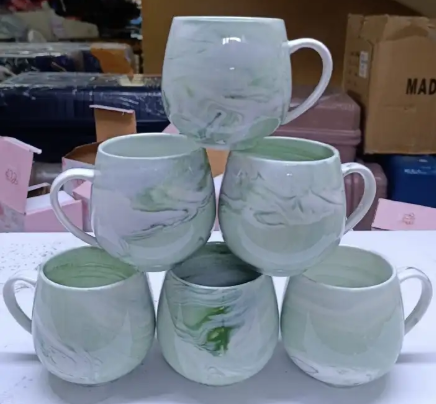6PCS Marble Design Ceramic Coffee Mug Set With Handle – Modern Tea & Coffee Cups Drinkware Set for Home, Office & Kitchen – Durable Marble Pattern Ceramic Mug Set for Coffee, Milk, Tea & Hot Drinks
