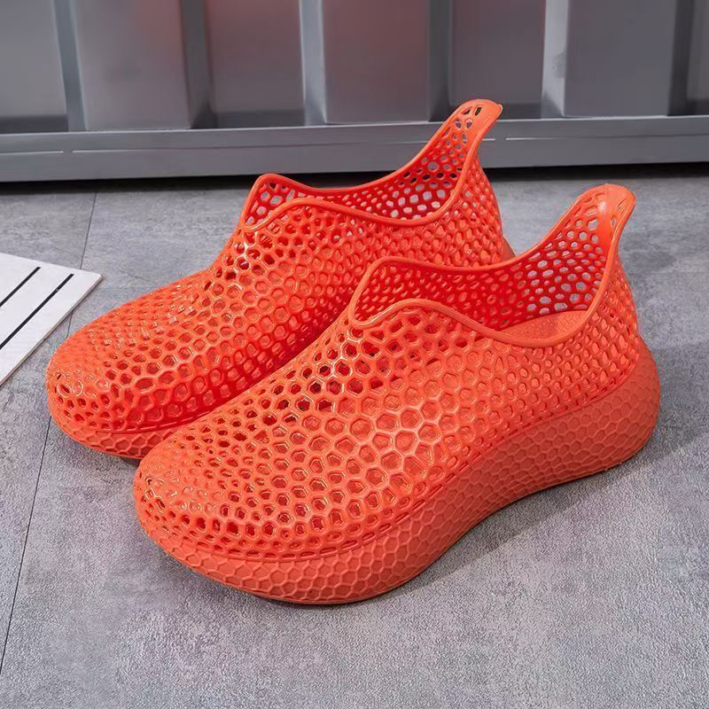 Unisex Black Honeycomb Hollow‑Out Slip‑On Shoes Summer Breathable Thick‑Sole Platform Sandals Waterproof Anti‑Slip Casual Beach Walking Footwear