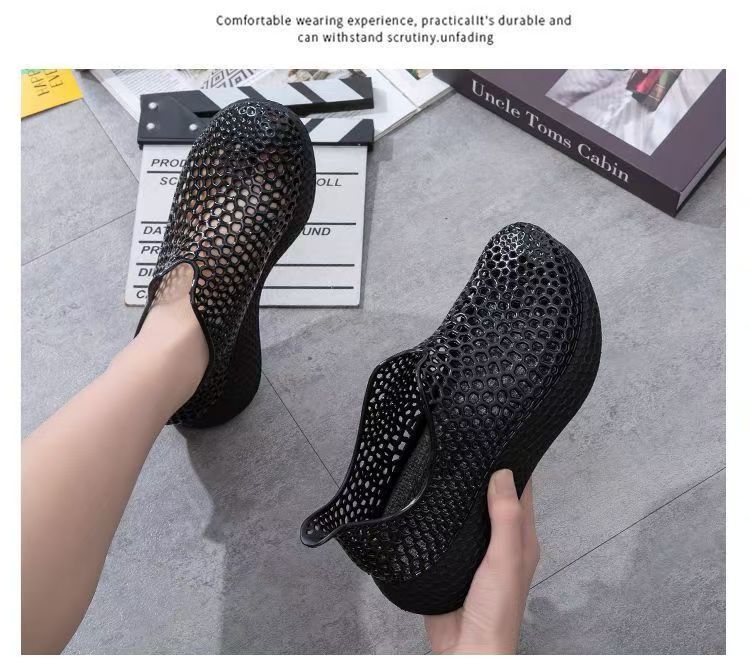 Unisex Black Honeycomb Hollow‑Out Slip‑On Shoes Summer Breathable Thick‑Sole Platform Sandals Waterproof Anti‑Slip Casual Beach Walking Footwear