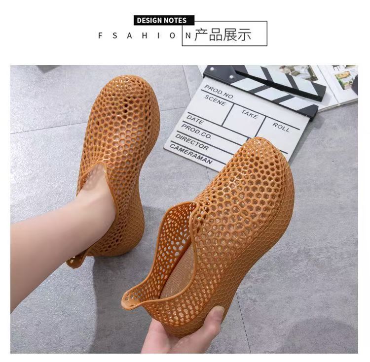 Unisex Black Honeycomb Hollow‑Out Slip‑On Shoes Summer Breathable Thick‑Sole Platform Sandals Waterproof Anti‑Slip Casual Beach Walking Footwear