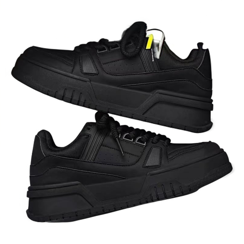 Black Warrior Men's Shoes Spring Trend Versatile Sports and Leisure Pure Black Low-top Sneakers Thick-soled Increased Bread Trendy Shoes
