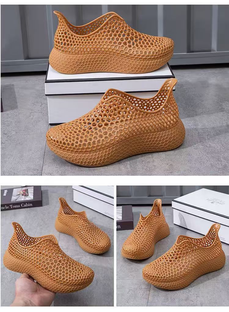 Unisex Black Honeycomb Hollow‑Out Slip‑On Shoes Summer Breathable Thick‑Sole Platform Sandals Waterproof Anti‑Slip Casual Beach Walking Footwear