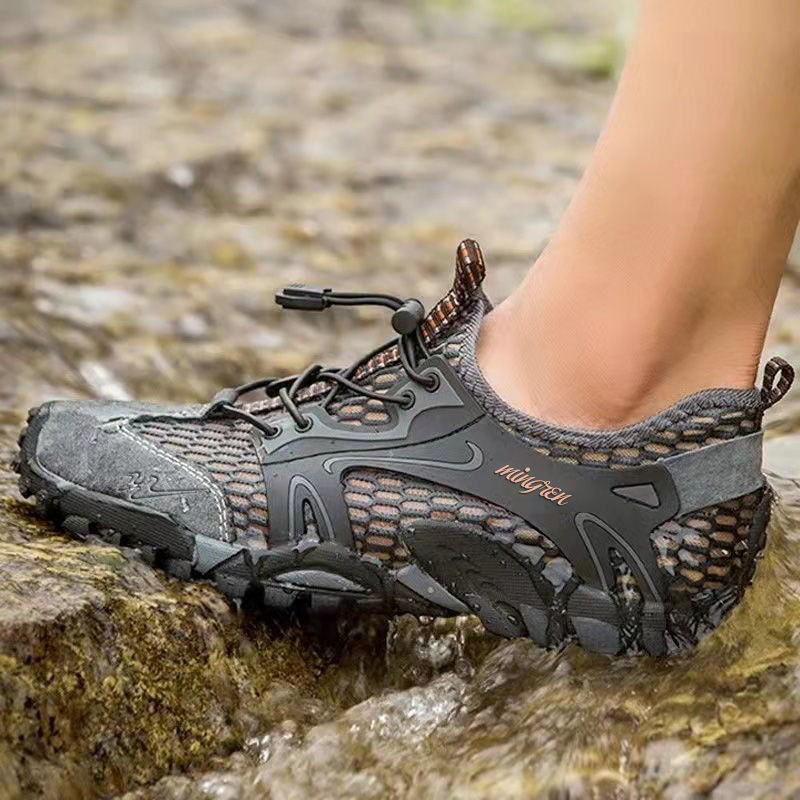Men's Quick Dry Aqua Water Shoes Breathable Mesh Upper Non-Slip Thick Rubber Sole Outdoor Hiking Trekking Camping Walking Beach Wading Sneakers for Adult Male
