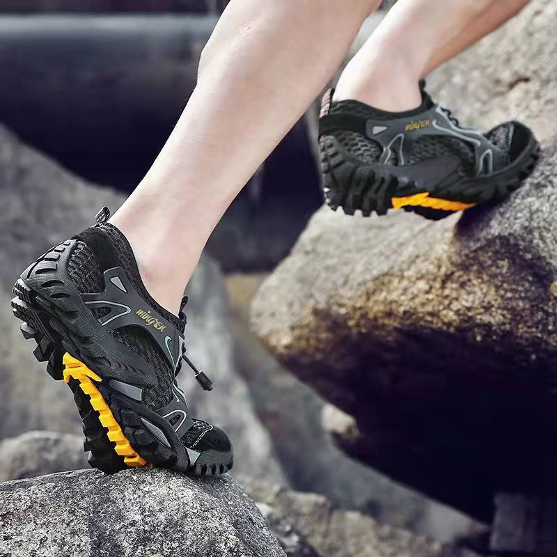 Men's Quick Dry Aqua Water Shoes Breathable Mesh Upper Non-Slip Thick Rubber Sole Outdoor Hiking Trekking Camping Walking Beach Wading Sneakers for Adult Male