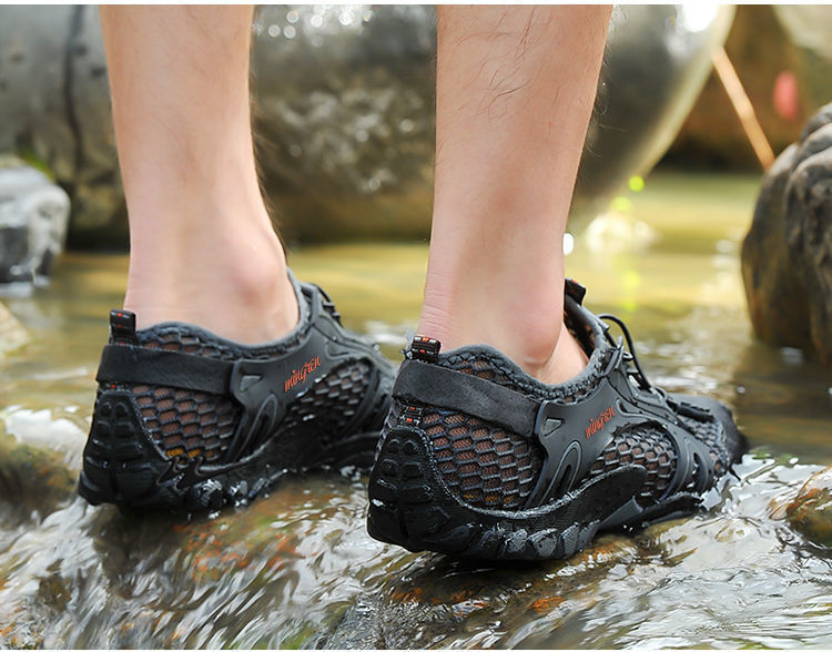 Men's Quick Dry Aqua Water Shoes Breathable Mesh Upper Non-Slip Thick Rubber Sole Outdoor Hiking Trekking Camping Walking Beach Wading Sneakers for Adult Male