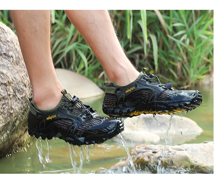 Men's Quick Dry Aqua Water Shoes Breathable Mesh Upper Non-Slip Thick Rubber Sole Outdoor Hiking Trekking Camping Walking Beach Wading Sneakers for Adult Male