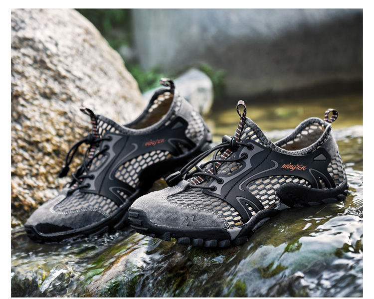 Men's Quick Dry Aqua Water Shoes Breathable Mesh Upper Non-Slip Thick Rubber Sole Outdoor Hiking Trekking Camping Walking Beach Wading Sneakers for Adult Male