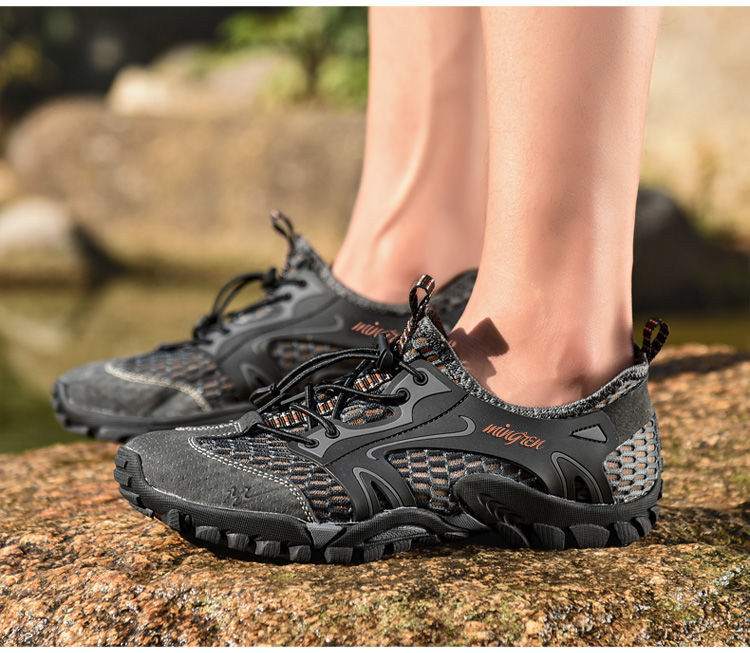 Men's Quick Dry Aqua Water Shoes Breathable Mesh Upper Non-Slip Thick Rubber Sole Outdoor Hiking Trekking Camping Walking Beach Wading Sneakers for Adult Male