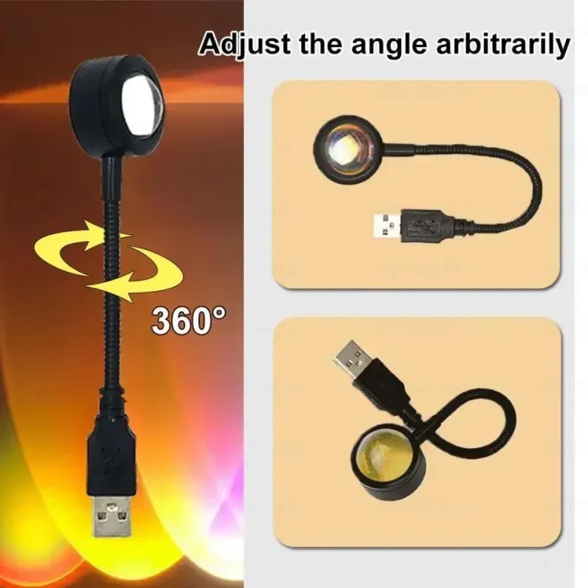 Colorful Rainbow Projection Lamp USB Decorative Sunset Atmosphere Lamp Multi-angle Rotatable Suitable for Home Living Room and Bedroom Night Light Projector Photography Wall Atmosphere Light