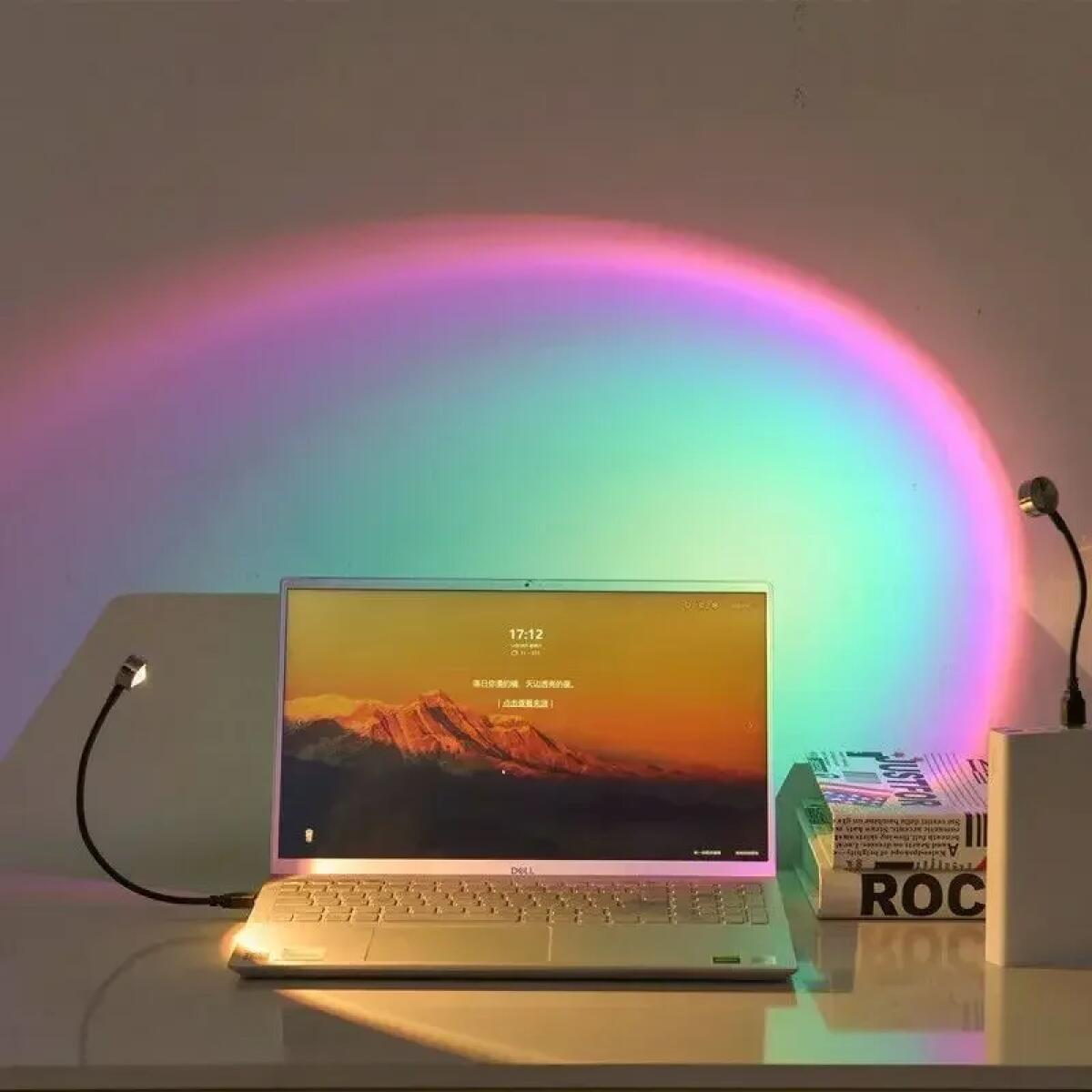 Colorful Rainbow Projection Lamp USB Decorative Sunset Atmosphere Lamp Multi-angle Rotatable Suitable for Home Living Room and Bedroom Night Light Projector Photography Wall Atmosphere Light