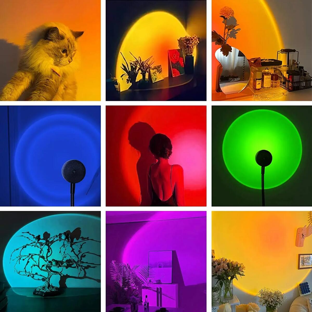 Colorful Rainbow Projection Lamp USB Decorative Sunset Atmosphere Lamp Multi-angle Rotatable Suitable for Home Living Room and Bedroom Night Light Projector Photography Wall Atmosphere Light