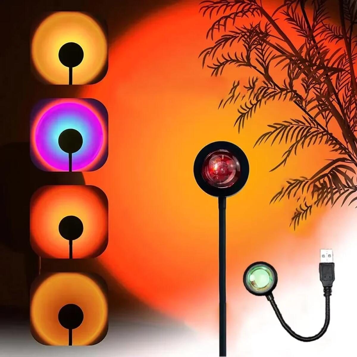 Colorful Rainbow Projection Lamp USB Decorative Sunset Atmosphere Lamp Multi-angle Rotatable Suitable for Home Living Room and Bedroom Night Light Projector Photography Wall Atmosphere Light