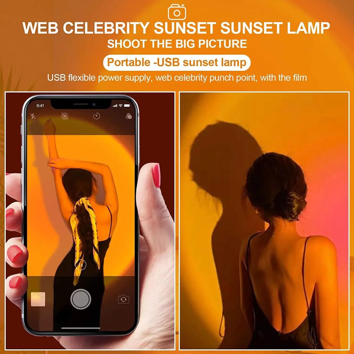Colorful Rainbow Projection Lamp USB Decorative Sunset Atmosphere Lamp Multi-angle Rotatable Suitable for Home Living Room and Bedroom Night Light Projector Photography Wall Atmosphere Light