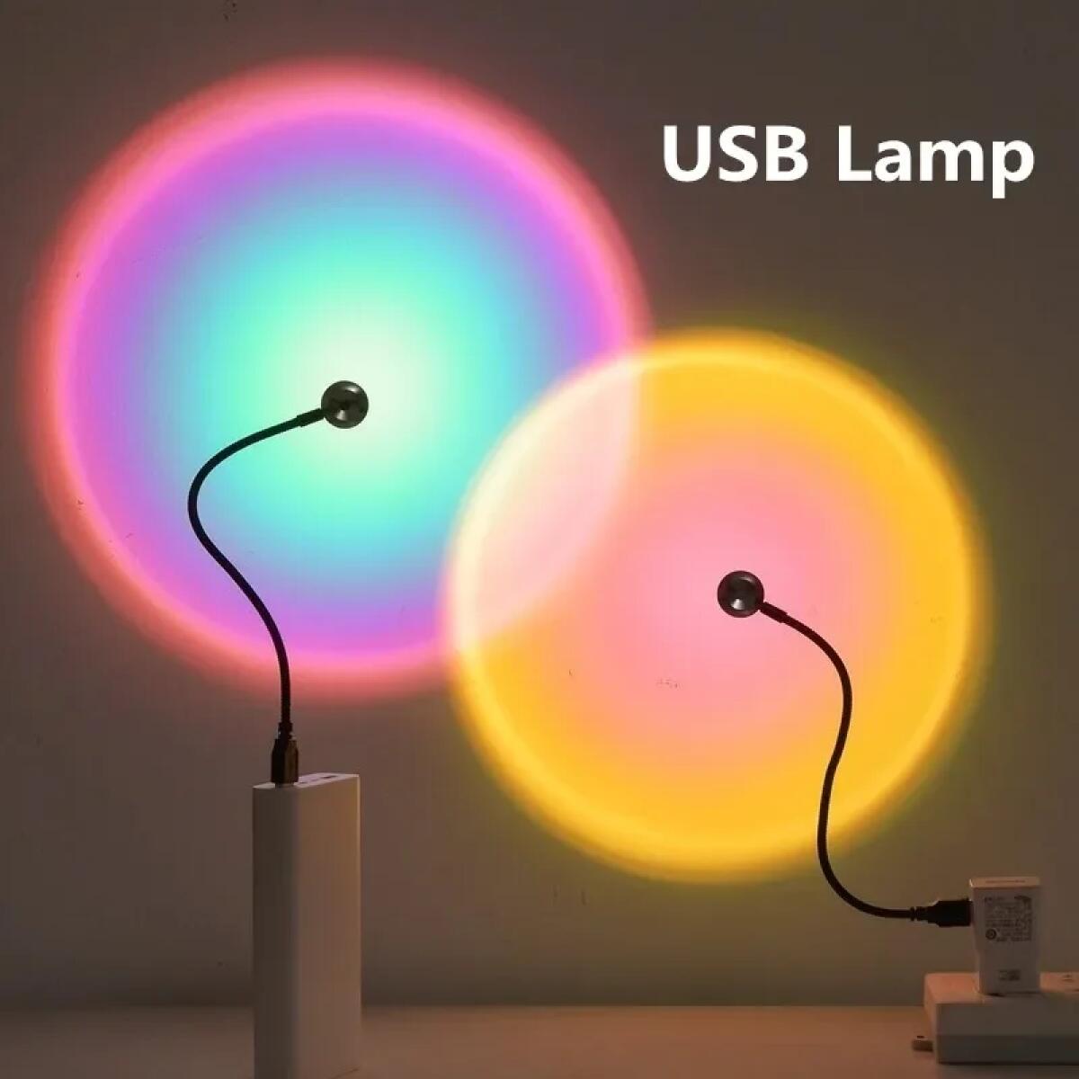 Colorful Rainbow Projection Lamp USB Decorative Sunset Atmosphere Lamp Multi-angle Rotatable Suitable for Home Living Room and Bedroom Night Light Projector Photography Wall Atmosphere Light