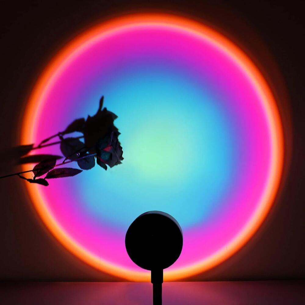 Colorful Rainbow Projection Lamp USB Decorative Sunset Atmosphere Lamp Multi-angle Rotatable Suitable for Home Living Room and Bedroom Night Light Projector Photography Wall Atmosphere Light