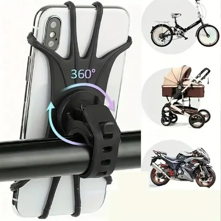 360 Rotatable Mobile Phone Bicycle Motorcycle Holder Bike Safe Bracket Silicone Support Silicone Pull Type For All Phone Stand For iPhone Samsung Xiaomi Gsm Houder Fiets