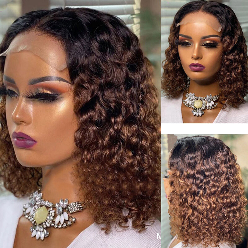 Deep Wave Bob Wig 13x4 Deep Curly Wig Human Hair 13×6 Lace Frontal Wigs 250 Density Glueless Wigs