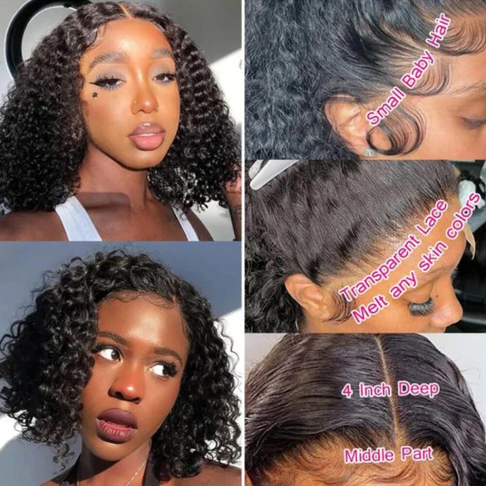 Deep Wave Bob Wig 13x4 Deep Curly Wig Human Hair 13×6 Lace Frontal Wigs 250 Density Glueless Wigs