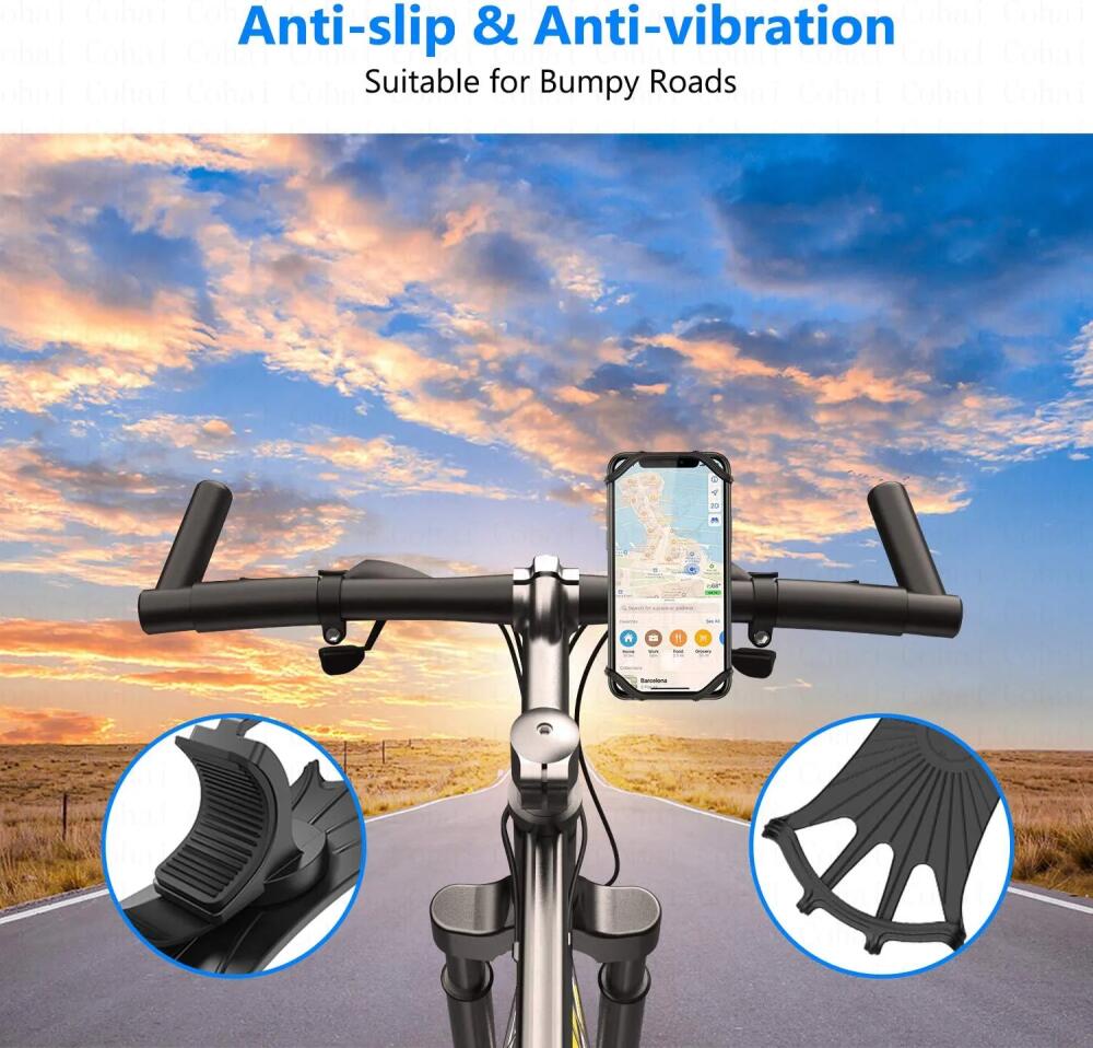 360 Rotatable Mobile Phone Bicycle Motorcycle Holder Bike Safe Bracket Silicone Support Silicone Pull Type For All Phone Stand For iPhone Samsung Xiaomi Gsm Houder Fiets