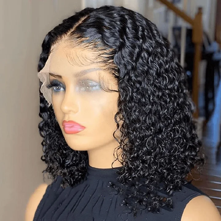 Deep Curly Lace Front Bob Wig Natural Black Pre Plucked Hairline Glueless Wig For Daily Party Use Synthetic Hair For Black Women