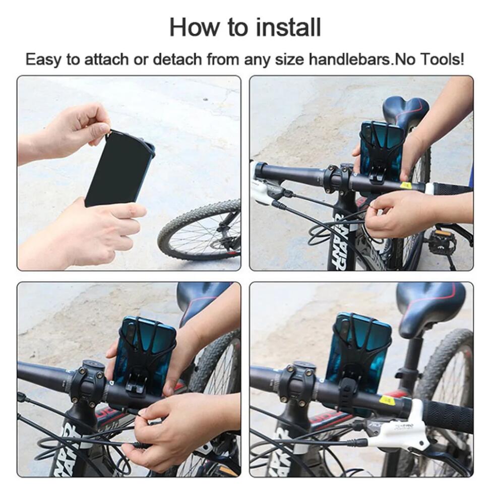 360 Rotatable Mobile Phone Bicycle Motorcycle Holder Bike Safe Bracket Silicone Support Silicone Pull Type For All Phone Stand For iPhone Samsung Xiaomi Gsm Houder Fiets