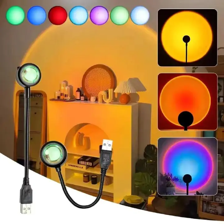 USB Sunset Mood Lamp Led Projector Neon Night Light for Living Room Decor Bedroom Background Photography Wall Atmosphere
