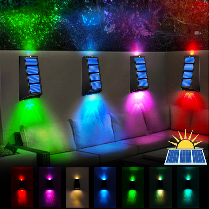 Solar Garden Light RGB Color Changing Waterproof Wall Lamp Decoration Christmas Gift Solar Lighting For Walkway Fence Stair