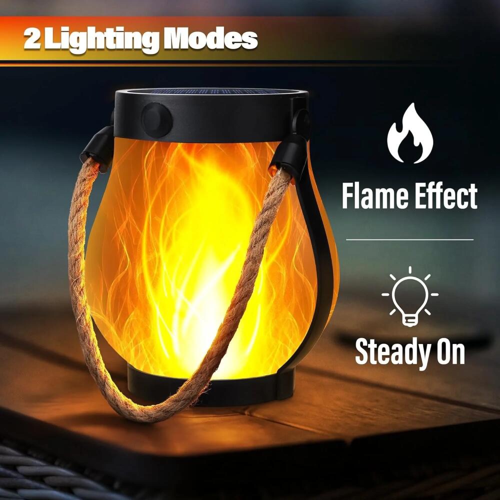 Portable Retro Camping Lantern Outdoor Bedroom study Hanging Tent Light Metal Handle Flashlight Vintage Garden Decorative Lights Outdoor Waterproof Solar Flame Lamp