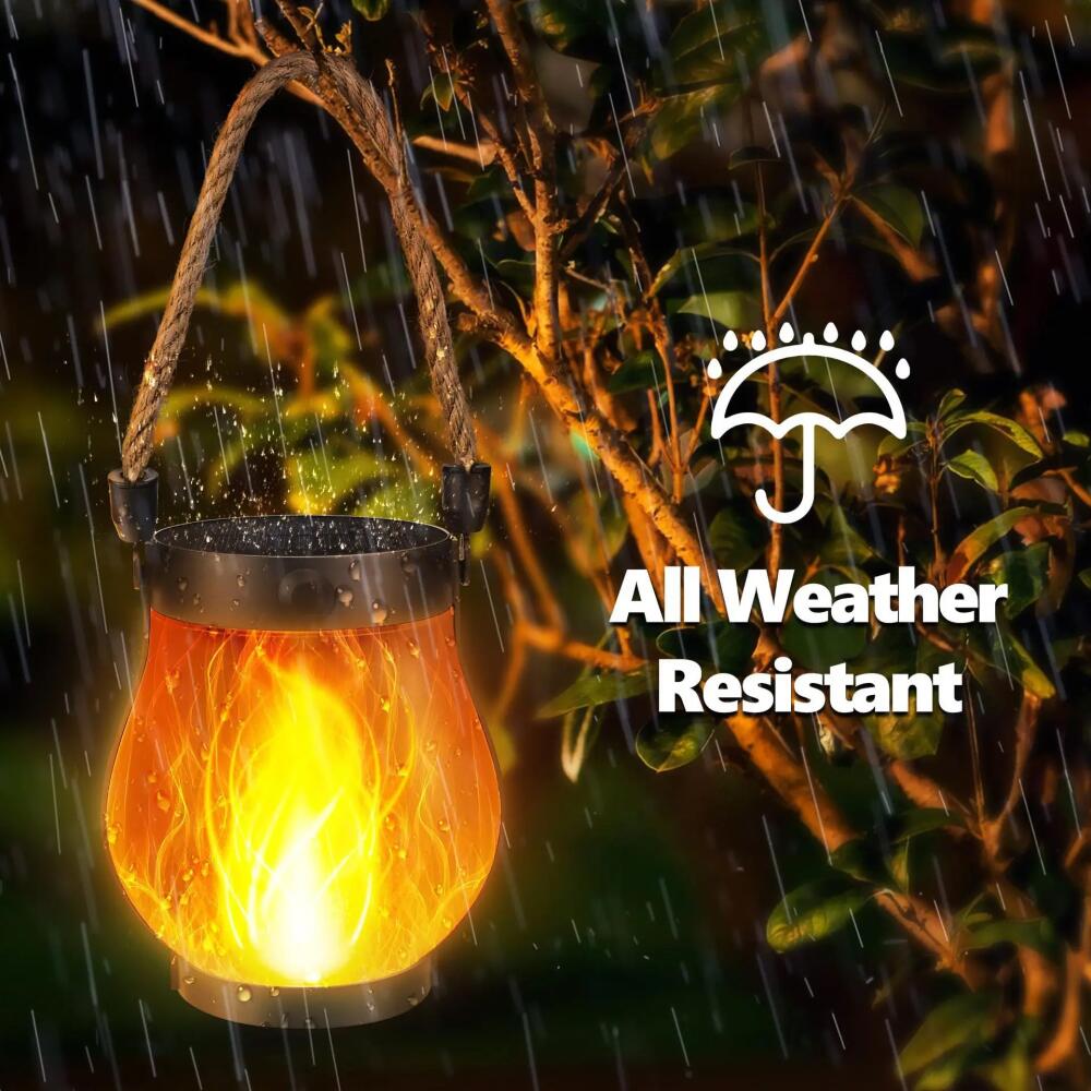 Portable Retro Camping Lantern Outdoor Bedroom study Hanging Tent Light Metal Handle Flashlight Vintage Garden Decorative Lights Outdoor Waterproof Solar Flame Lamp
