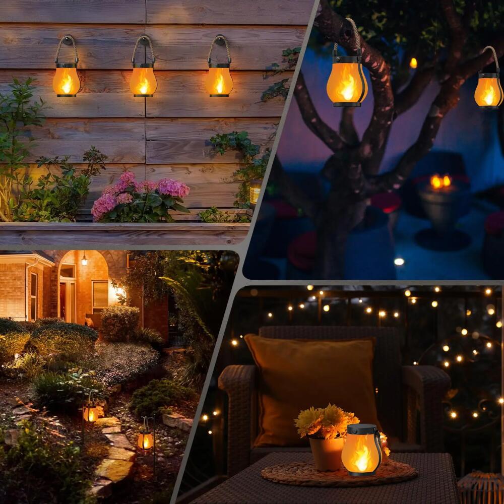 Portable Retro Camping Lantern Outdoor Bedroom study Hanging Tent Light Metal Handle Flashlight Vintage Garden Decorative Lights Outdoor Waterproof Solar Flame Lamp