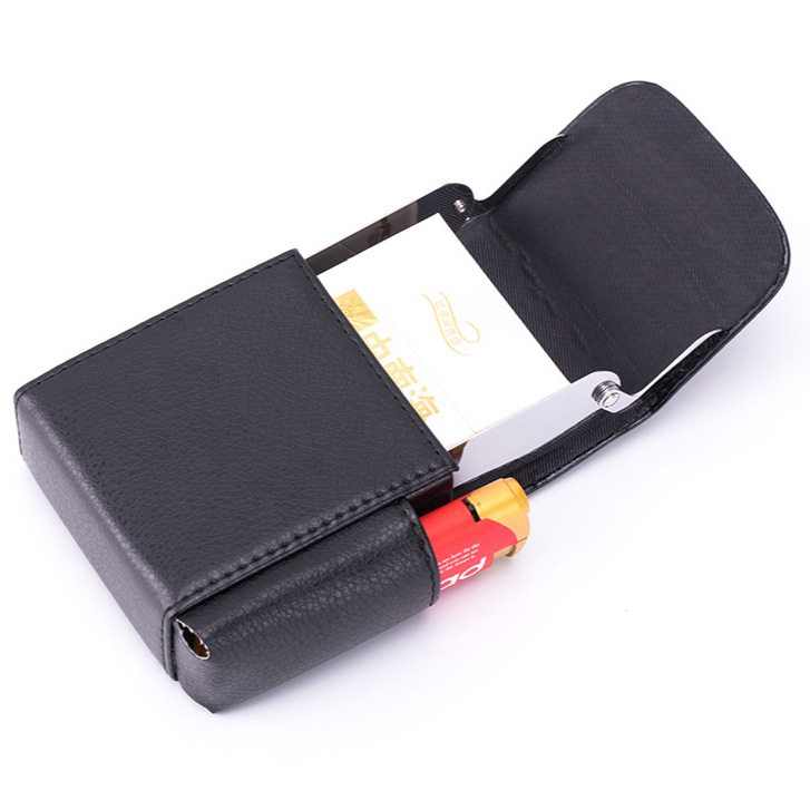 Portable PU Leather Cigarette Case Cover Gas Lighter Holder Box Waist Pocket Pack Belt Bag Smoking Accessories Gadgets for Men