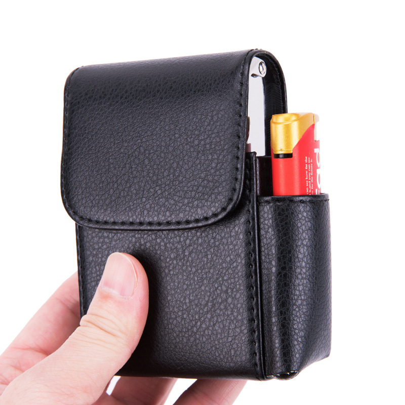 Portable PU Leather Cigarette Case Cover Gas Lighter Holder Box Waist Pocket Pack Belt Bag Smoking Accessories Gadgets for Men