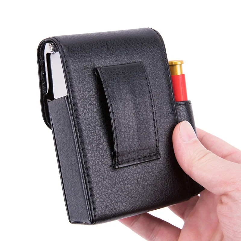 Portable PU Leather Cigarette Case Cover Gas Lighter Holder Box Waist Pocket Pack Belt Bag Smoking Accessories Gadgets for Men
