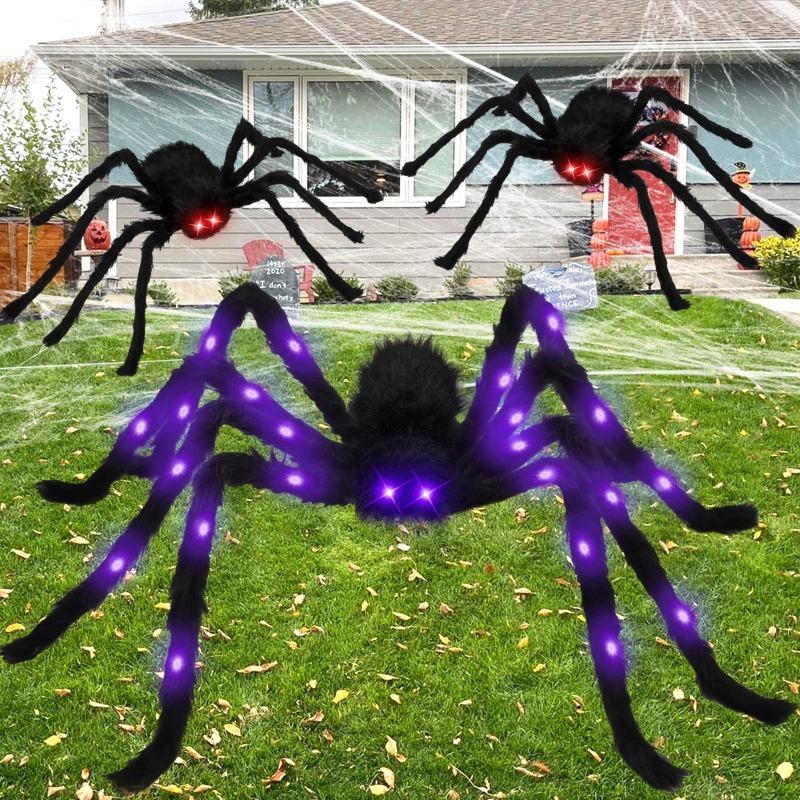 LED Lights Halloween Light Up Spider Decoration Purple Realistic Appearance Halloween Spider Decoration Scary Style