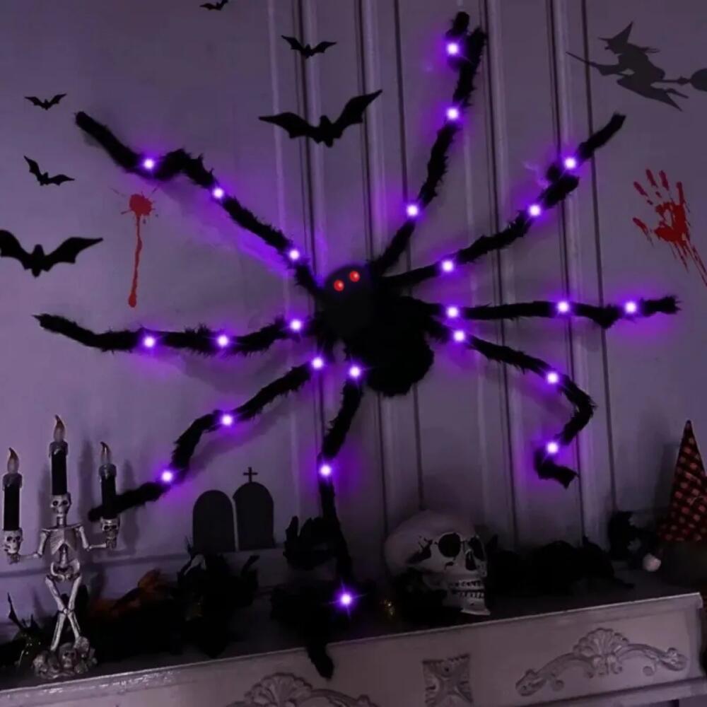 LED Lights Halloween Light Up Spider Decoration Purple Realistic Appearance Halloween Spider Decoration Scary Style