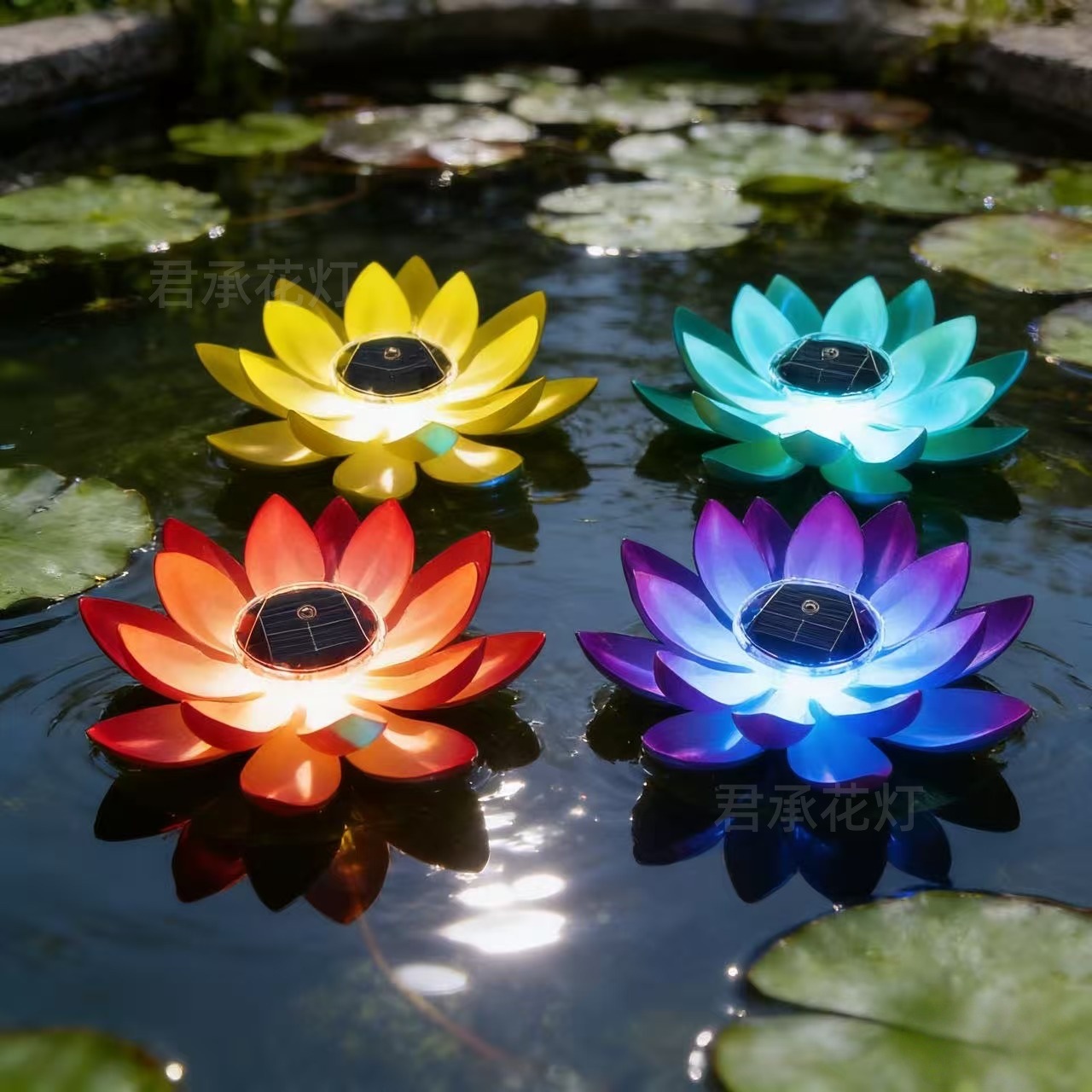 Floating Lotus Light Solar Powered Lotus Lamp with LED Light Waterproof Lotus Light Water Floating Lotus Night Lamp