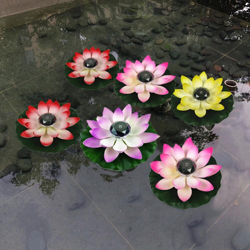 Floating Lotus Light Solar Powered Lotus Lamp with LED Light Waterproof Lotus Light Water Floating Lotus Night Lamp