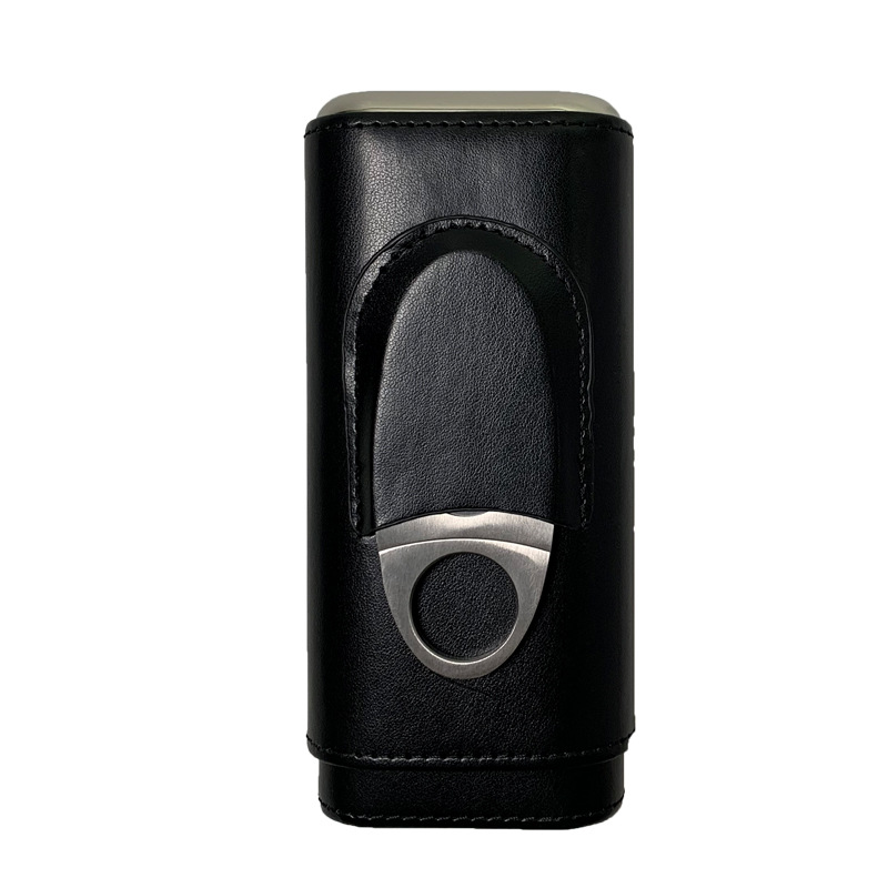 Three-Finger PU Leather Cigar Case Portable Humidor Holder Box with Silver Cigar Cutter Smoking Accessories for Business Gifts