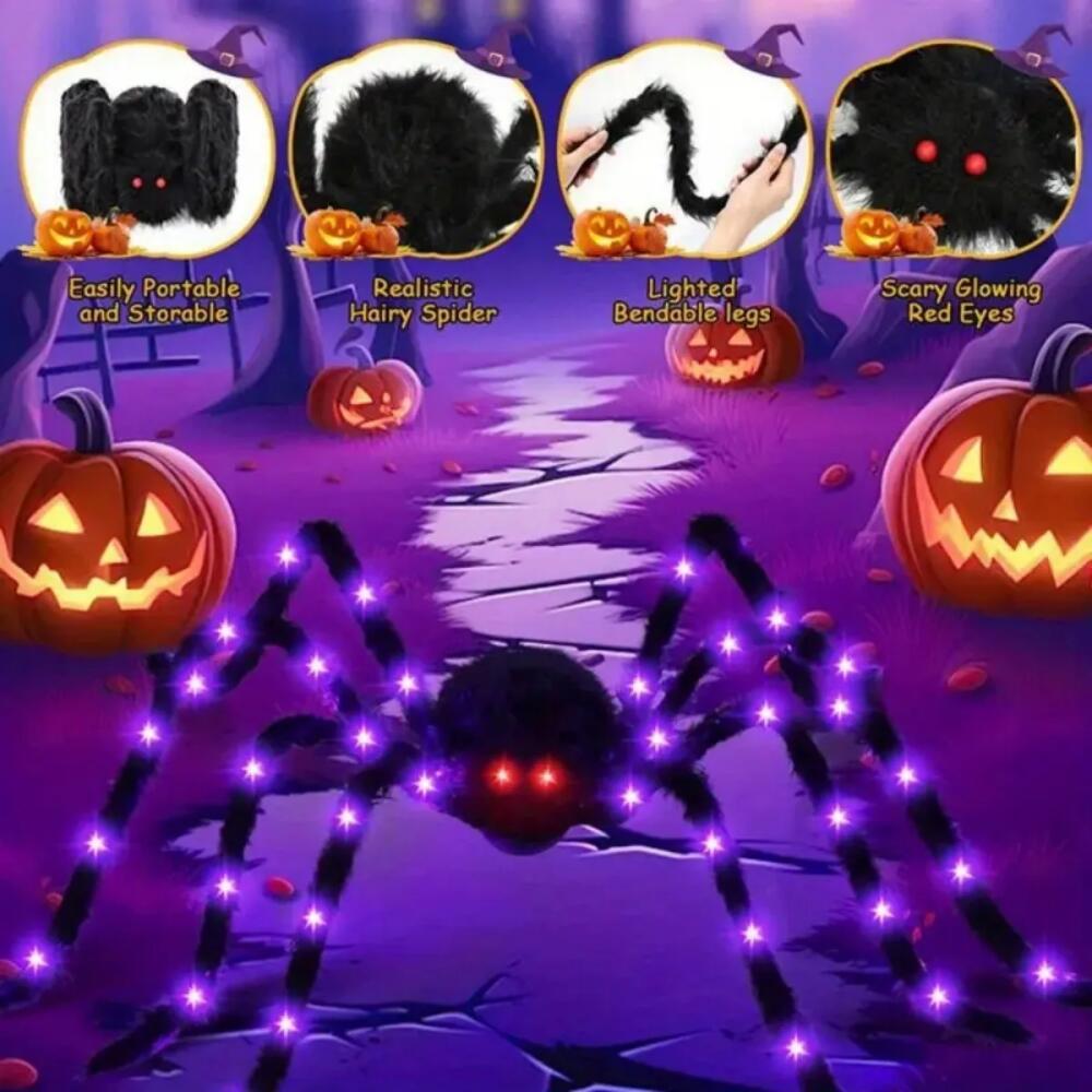 LED Lights Halloween Light Up Spider Decoration Purple Realistic Appearance Halloween Spider Decoration Scary Style