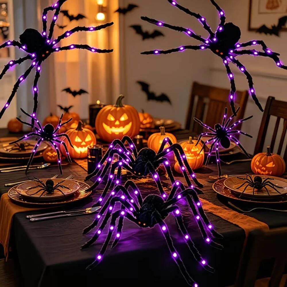LED Lights Halloween Light Up Spider Decoration Purple Realistic Appearance Halloween Spider Decoration Scary Style