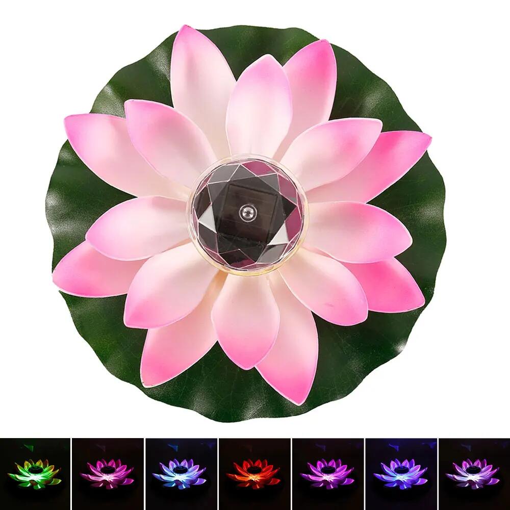 Floating Lotus Light Solar Powered Lotus Lamp with LED Light Waterproof Lotus Light Water Floating Lotus Night Lamp