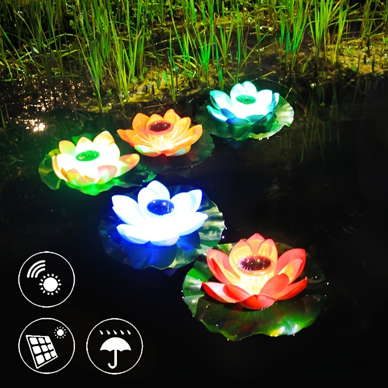 Floating Lotus Light Solar Powered Lotus Lamp with LED Light Waterproof Lotus Light Water Floating Lotus Night Lamp