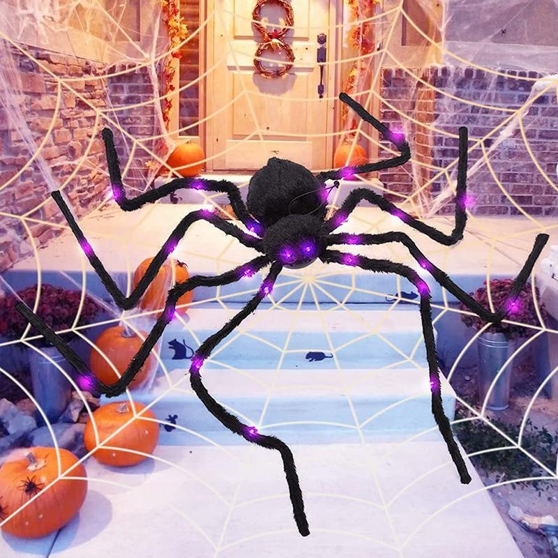 LED Lights Halloween Light Up Spider Decoration Purple Realistic Appearance Halloween Spider Decoration Scary Style
