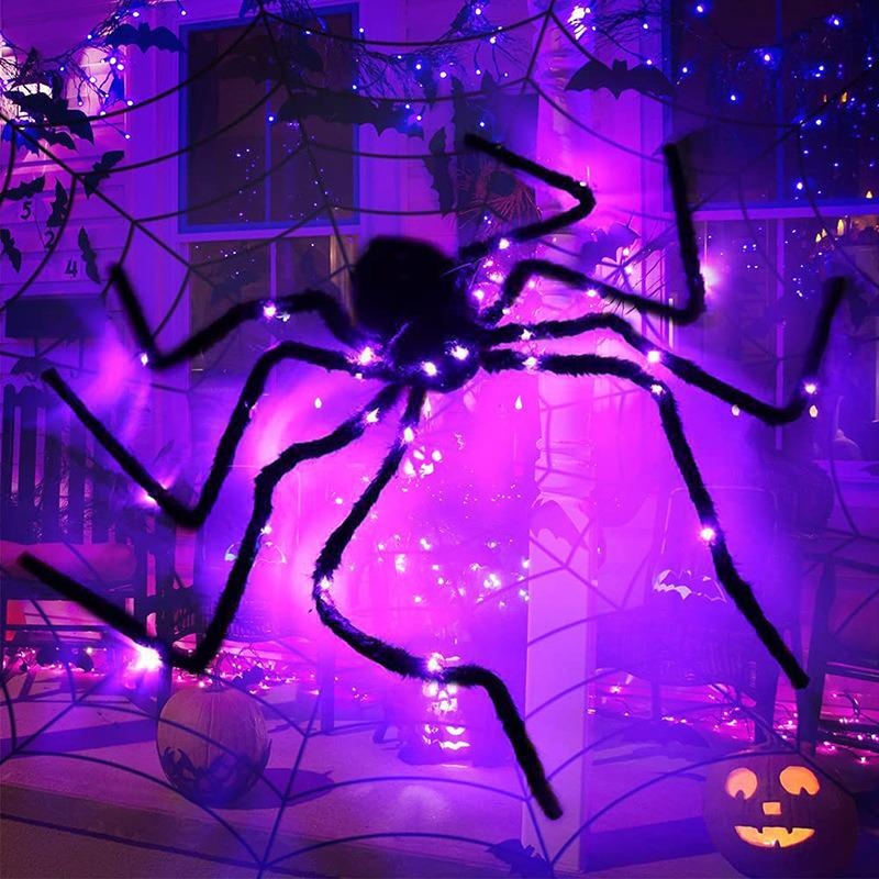 LED Lights Halloween Light Up Spider Decoration Purple Realistic Appearance Halloween Spider Decoration Scary Style