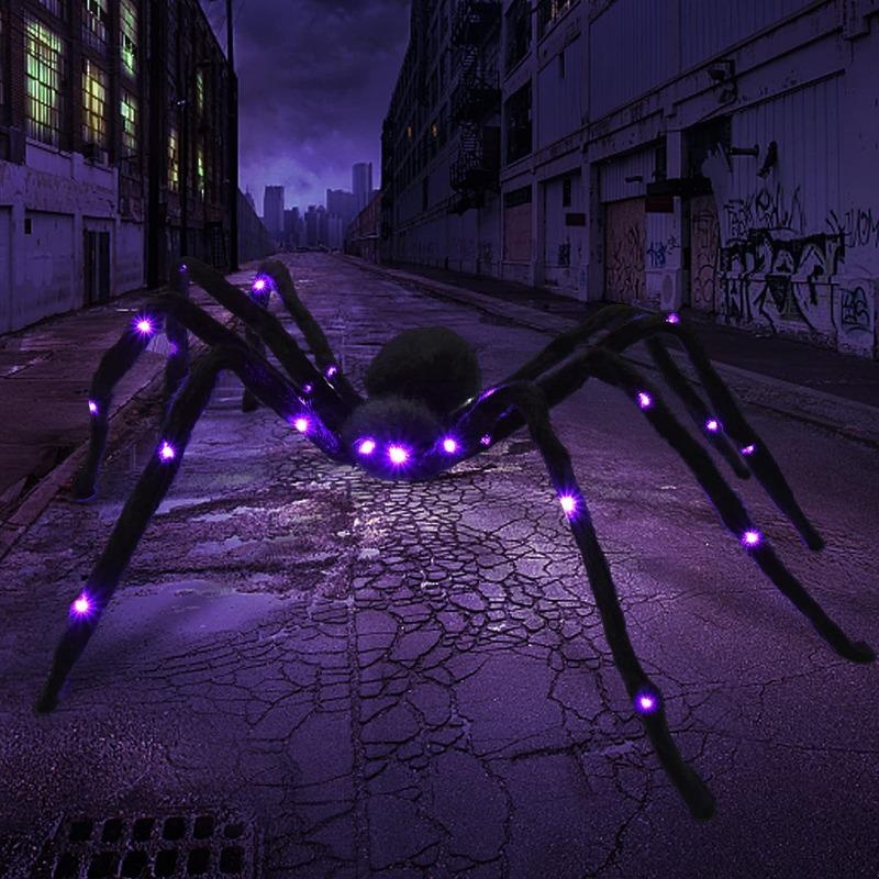 LED Lights Halloween Light Up Spider Decoration Purple Realistic Appearance Halloween Spider Decoration Scary Style