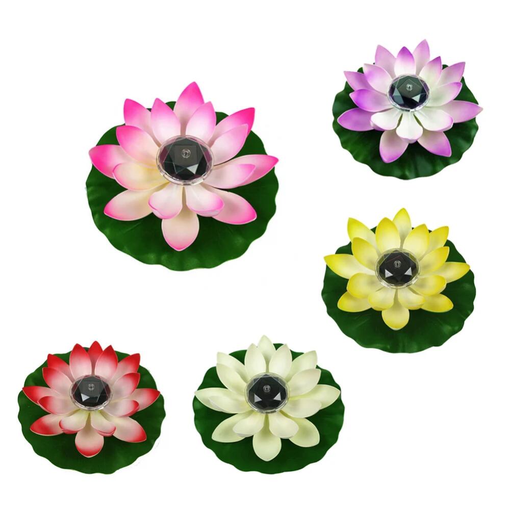 Floating Lotus Light Solar Powered Lotus Lamp with LED Light Waterproof Lotus Light Water Floating Lotus Night Lamp