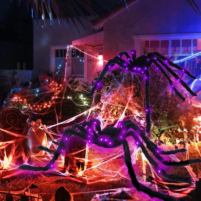LED Lights Halloween Light Up Spider Decoration Purple Realistic Appearance Halloween Spider Decoration Scary Style